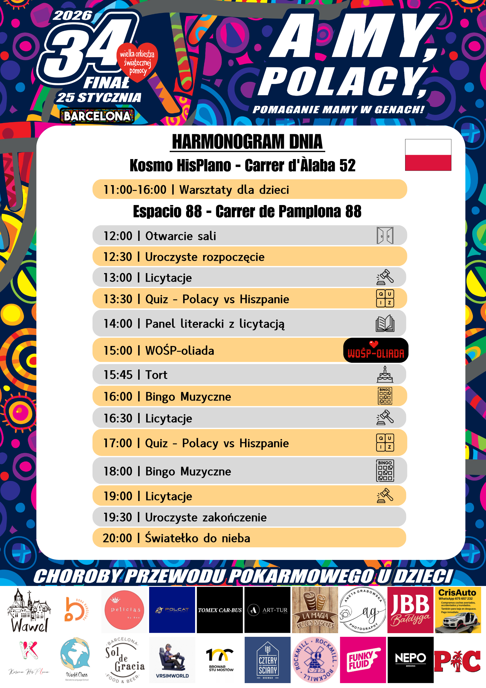 Harmonogram 34. Finału WOŚP w Barcelonie